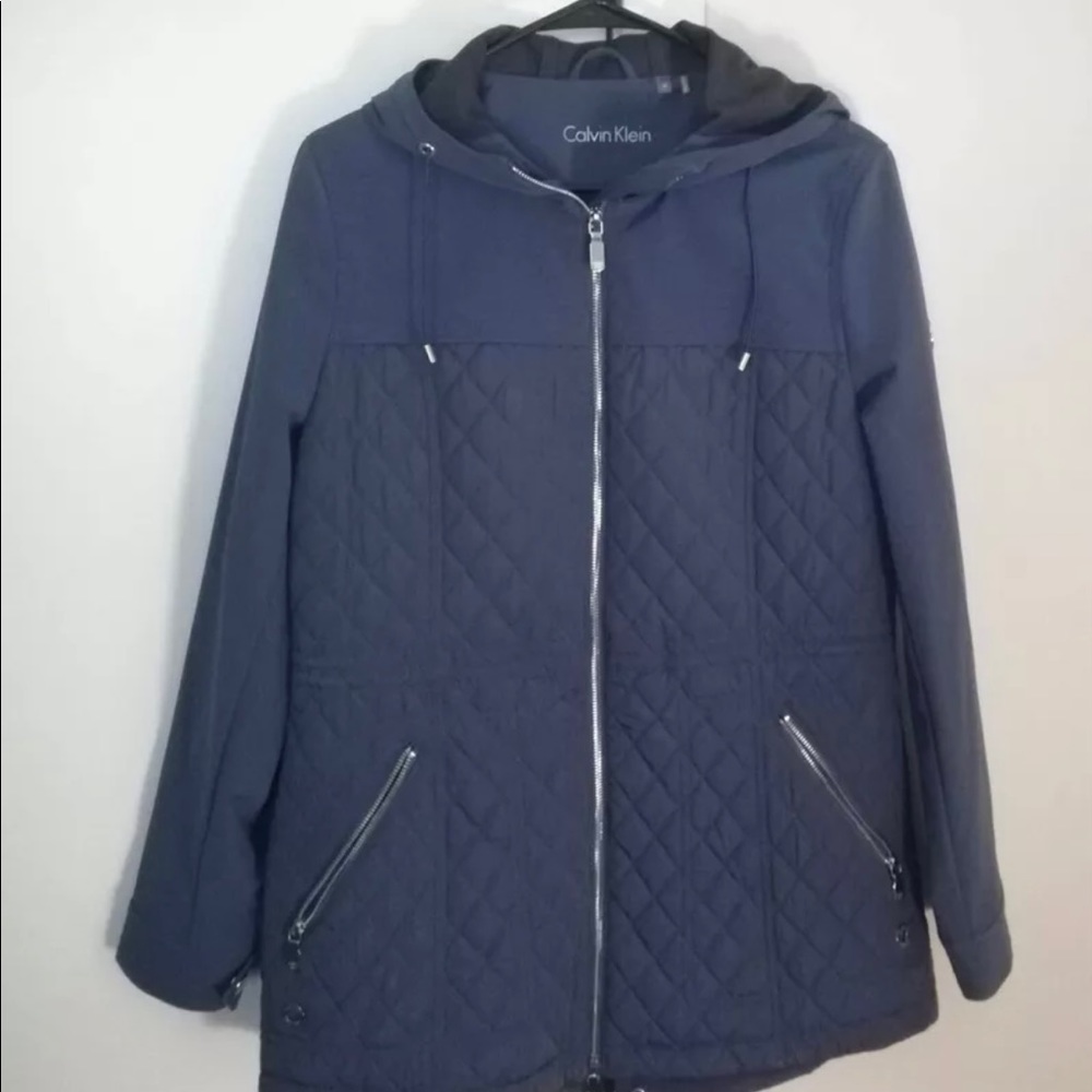 Calvin klein Women’s Quilted Hooded Soft Shell Jacket, Blue Size M NWT